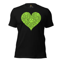 Pickleball T-Shirt - Pickle Ball Sport Outfit, Clothes, Apparel For Men & Women - Gifts for Pickleball Players - Heart of Balls Tee - Black