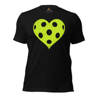 Pickleball T-Shirt - Pickle Ball Sport Outfit, Clothes, Apparel For Men & Women - Gifts for Pickleball Players - Heart Pickleball Tee - Black