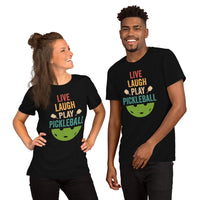 Pickleball T-Shirt - Pickle Ball Sport Outfit, Clothes For Men, Women - Gifts for Pickleball Players - Live Laugh Play Pickleball Tee - Black, Unisex