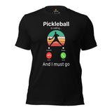 Pickleball Shirt - Pickle Ball Sport Outfit, Attire, Clothes, Apparel - Gifts for Pickleball Players - Funny Pickleball Is Calling Tee - Black