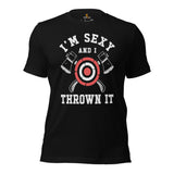 Lumberjack T-Shirt - Gift for Logger, Carpenter, Axe Thrower - Logging, Carpentry Outfit, Clothes - Funny I'm Sexy And I Thrown It Tee - Black