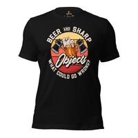 Lumberjack T-Shirt - Gift for Logger, Carpenter, Beer Lover - Logging Outfit, Clothes - Beer And Sharp Objects What Could Go Wrong Tee - Black