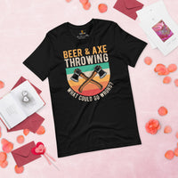 Lumberjack T-Shirt - Gift for Logger, Carpenter, Beer Lover - Logging Outfit, Clothes - Beer And Axe Throwing What Could Go Wrong Tee - Black