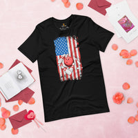 Men's & Women's Bowler T-Shirt, Outfit - Bowling Alley Themed Party Favors - Presents, Gifts for Bowlers - Patriotic US Flag Themed Tee - Black