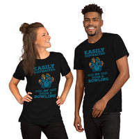 Men's & Women's Bowler Shirt, Outfit - Bowling Alley Themed Party Favors - Gift for Bowler - Easily Distracted By Dogs And Bowling Tee - Black, Unisex