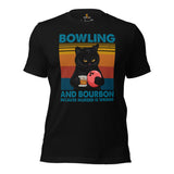 Men's & Women's Bowler Shirt, Outfit - Bowling Themed Party Favors - Gift for Bowler - Bowling And Bourbon Because Murder Is Wrong Tee - Black