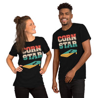 Cornhole T-Shirt - Corn Hole Bags & Board, Bean Bag Toss, Outdoor Yard & Backyard Party Games Gift & Outfit - Retro Corn Star Tee - Black, Unisex