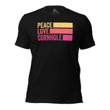 Cornhole T-Shirt - Corn Hole Bags & Board, Bean Bag Toss, Outdoor Yard & Backyard Party Games Gift & Outfit - Peace Love Cornhole Tee - Black