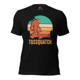 Sasquatch Cornhole T-Shirt - Corn Hole Bags & Board, Bean Bag Toss, Outdoor Yard & Backyard Party Games Gift - Tossquatch Bigfoot Tee - Black