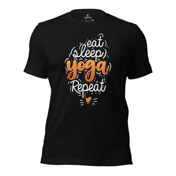 Yoga & Pilates Shirts, Wear, Clothes, Outfits, Attire & Apparel For Ladies - Gifts for Yoga Lovers, Teacher - Eat Sleep Yoga Repeat Tee - Black