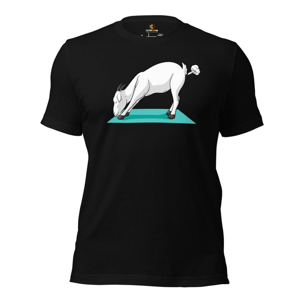 Yoga & Pilates Shirts, Wear, Clothes, Outfits, Attire & Apparel - Gifts for Yoga Lovers, Teacher, Instructor - Funny Yoga Pose Goat Tee - Black