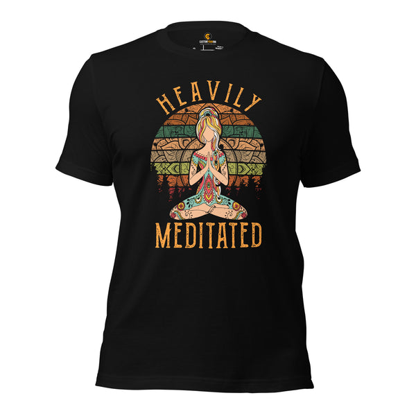 Yoga & Pilates Shirts, Wear, Clothes, Outfits, Attire & Apparel For Ladies - Gifts for Yoga Lovers, Teacher - Heavily Meditated Tee - Black