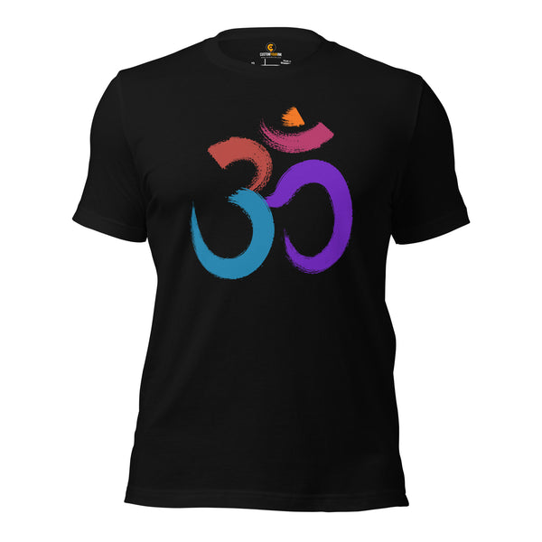Yoga, Pilates Shirts, Wear, Clothes, Outfit, Attire & Apparel For Ladies, Women - Gifts for Yoga Lovers, Teacher - Retro Om Yoga Tee - Black