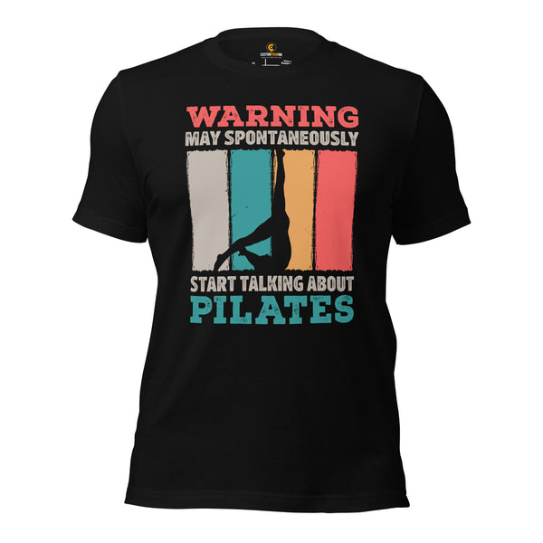 Yoga & Pilates Shirts, Wear, Clothes, Outfit, Attire & Apparel - Gifts for Yoga Lovers, Teacher - May Start Talking About Pilates Tee - Black