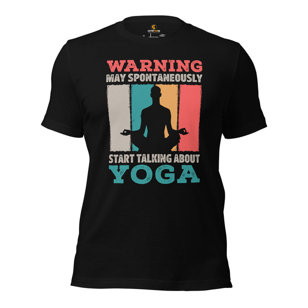 Yoga & Pilates Shirts, Wear, Clothes, Outfit, Attire & Apparel - Gifts for Yoga Lovers, Teacher - May Start Talking About Yoga Tee - Black