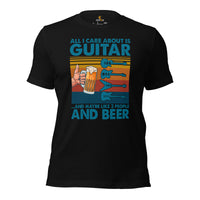 Guitar T-Shirt - Music Band Shirts - Gift Ideas, Present for Guitarist, Guitar Players & Lovers - All I Care About Is Guitar & Beer Tee - Black