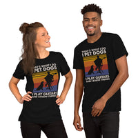 Guitar T-Shirt - Music Band Shirts - Gift Ideas, Present for Guitarist, Guitar Player - Retro I Pet Dogs, Play Guitar & Know Things Tee - Black, Unisex