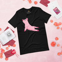 Gift Ideas, Presents for Farmers, Animal Lovers - Farmer Outfit, Clothes - Animal Farm Themed Tee Shirts - Yoga Pose Pig T-Shirt - Black