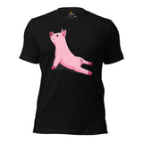 Gift Ideas, Presents for Farmers, Animal Lovers - Farmer Outfit, Clothes - Animal Farm Themed Tee Shirts - Yoga Pose Pig T-Shirt - Black