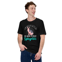 Cat Clothes & Attire - Funny Sphynx Cat Dad & Mom Tee Shirts - Gift Ideas For Cat Lovers - Introvert But Willing To Discuss T-Shirt - Black