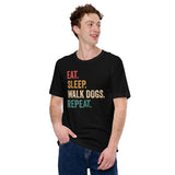 Dog & Canine Themed Clothes & Attire - Dog Tee Shirt For Humans - Presents for Dog Moms & Dads - Eat Sleep Walk Dogs Repeat T-Shirt - Black