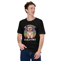 Shih Tzu Dog Themed Clothes & Attire - Funny Canine Tee Shirt For Humans - Gifts for Dog Lovers - My Therapist Has Fur And Paws T-Shirt - Black