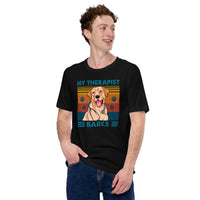 Labrador Dog Themed Clothes & Attire - Funny Canine Tee Shirts For Humans - Gifts for Dog Lovers & Owners - My Therapist Barks T-Shirt - Black