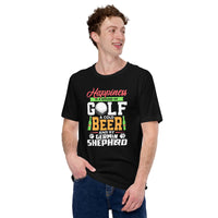 German Shepherd Dog Themed Clothes - Gifts for Beer & GSD K9 Dog Lovers - Happiness Is A Round Of Golf, A Cold Beer And My GSD T-Shirt - Black