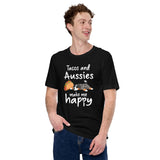 Australian Shepherd Dog Themed Clothes - Funny Canine Tee Shirts For Humans - Gifts for Dog Lovers - Tacos & Aussie Make Me Happy Shirt - Black