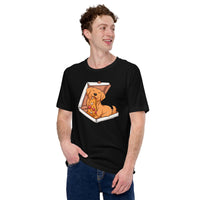 Golden Retriever Dog Themed Clothes - Gifts for Dog Lovers - Canine Tee Shirts For Humans - Cute Puppy Enjoying A Pizza Slice T-Shirt - Black