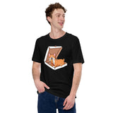 Corgi Dog Themed Clothes & Attire - Gifts for Dog Lovers - Canine Tee Shirts For Humans - Cute Puppy Enjoying A Pizza Slice T-Shirt - Black