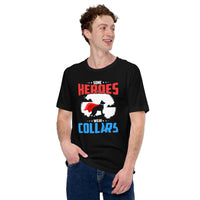 German Shepherd Dog Themed Clothes - Gifts for GSD K9 Dog Lovers - Funny Canine Tee Shirts For Humans - Some Heroes Wear Collars Shirt - Black