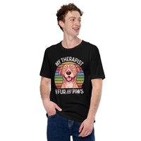 Pit Bull Dog Themed Clothes - Gifts for Bully Dog Lovers - Funny Canine Tee Shirts For Humans - My Therapist Has Fur And Paws T-Shirt - Black