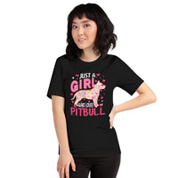 Pit Bull Dog Themed Clothes - Gifts for Bully Dog Lovers - Funny Canine Tee Shirts For Humans - Just A Girl Who Loves Pitbull T-Shirt - Black