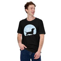 Weiner Dog Themed Clothes - Gifts for Dachshund Dog Moms, Dads & Lovers - Funny Canine Tee Shirts For Humans - Over The Moon T-Shirt - Black