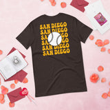 Retro San Diego Baseball Emblem Fanatic T-Shirt: Gift Ideas for Him & Her, Baseball Enthusiasts & Lovers - Vintage Game Day Tee - Brown, Back