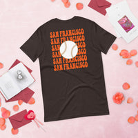 Retro San Francisco Baseball Emblem Fanatic T-Shirt: Gift Ideas for Him & Her, Baseball Enthusiasts & Lovers - Vintage Game Day Tee - Brown, Back