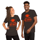 Funny Football Fanatic T-Shirt - She Loves Big Sacks & That Cleveland D Shirt - Ideal Gifts for Football Fans - Game Day Sarcastic Tee - Brown, Unisex