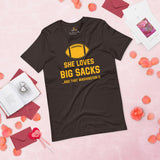 Funny Football Fanatic T-Shirt - She Loves Big Sacks And That Washington D Shirt - Ideal Gifts for Football Fans - Game Day Shirt - Brown