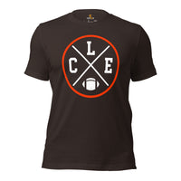 Cleveland Football Emblem Fanatic Vintage Graphic T-Shirt - Game Day Shirt - Retro Style, Ideal Gifts for Him & Her, Football Fans - Brown