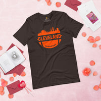 Cleveland Skyline Football Fanatic Vintage Graphic T-Shirt: Ideal Gift for Him & Her, Football Fans - Retro Style Game Day Shirt - Brown