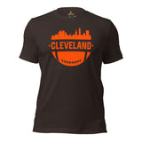 Cleveland Skyline Football Fanatic Vintage Graphic T-Shirt: Ideal Gift for Him & Her, Football Fans - Retro Style Game Day Shirt - Brown