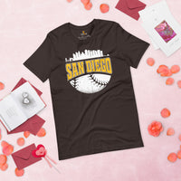 Vintage San Diego Skyline Baseball Fanatic Shirt: Gift Ideas for Him & Her, Baseball Lovers & Enthusiasts - Retro Style Game Day Shirt - Brown
