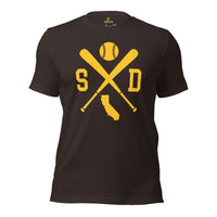 Vintage San Diego Baseball Emblem Fanatic T-Shirt: Ideal Gifts for Him & Her, Baseball Lovers & Enthusiasts - Retro Game Day Shirt - Brown