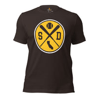 Vintage San Diego Baseball Emblem Fanatic T-Shirt: Gift Ideas for Him & Her, Baseball Lovers & Enthusiasts - Retro Style Game Day Shirt - Brown