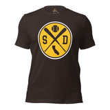 Vintage San Diego Baseball Emblem Fanatic T-Shirt: Gift Ideas for Him & Her, Baseball Lovers & Enthusiasts - Retro Style Game Day Shirt - Brown
