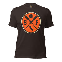 Vintage San Francisco Baseball Emblem Fanatic T-Shirt: Gift Ideas for Him & Her, Baseball Lovers & Enthusiasts - Retro Game Day Shirt - Brown