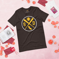 Vintage San Diego Baseball Emblem Fanatic T-Shirt: Gift Ideas for Him & Her, Baseball Enthusiasts & Lovers - Retro Style Game Day Tee - Brown