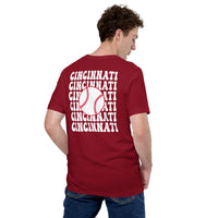 Retro Cincinnati Baseball Emblem Fanatic T-Shirt: Gift Ideas for Him & Her, Baseball Enthusiasts & Lovers - Vintage Game Day Tee - Cardinal, Back