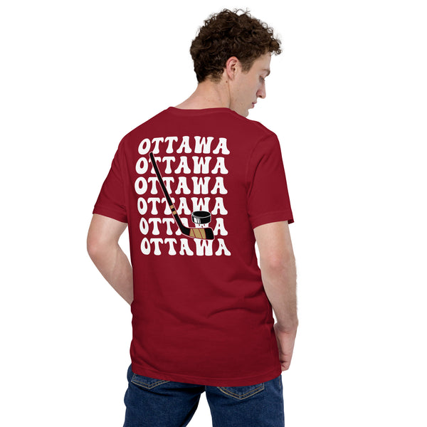 Hockey Game Outfit & Attire - Bday & Christmas Gift Ideas for Hockey Players & Goalies - Retro Ottawa Hockey Emblem Fanatic T-Shirt - Cardinal, Back